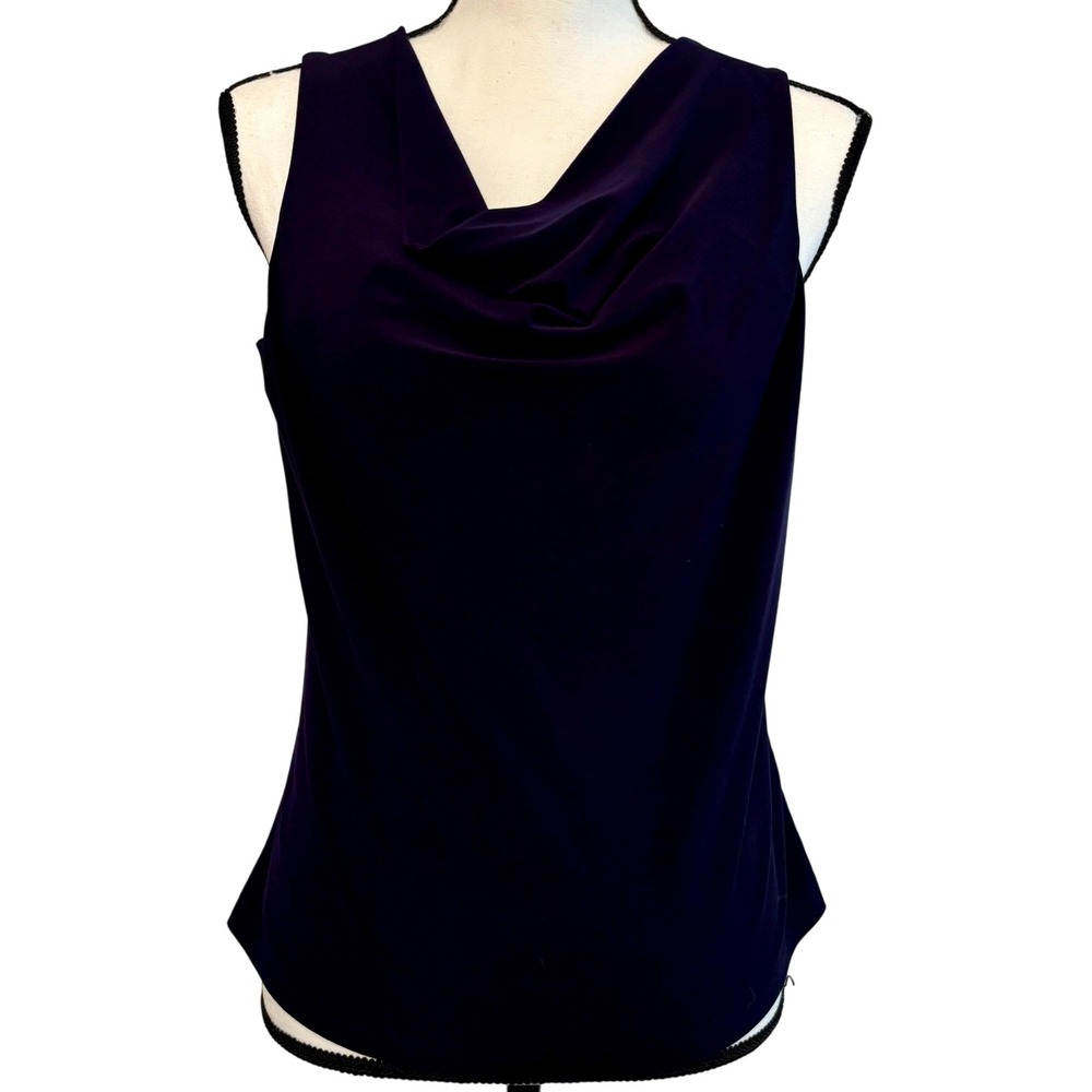 Navy Blue Draped Neck Sleeveless Blouse XS/S Vintage 90s Business Work Classic‎